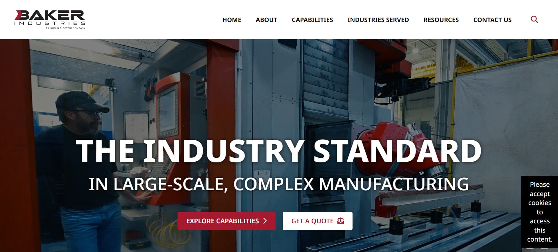 screenshot of Baker Industries's Official Website