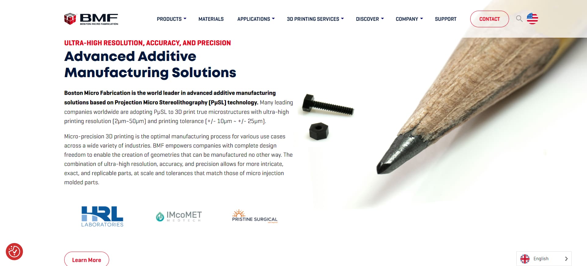 screenshot of Boston Micro Fabrication's Official Website