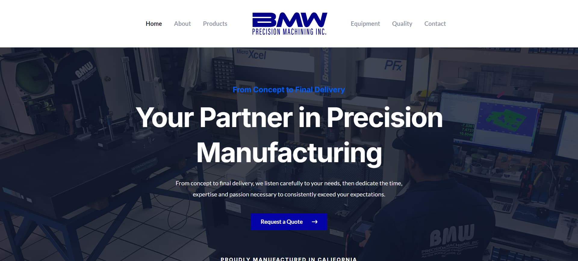 screenshot of BMW Precision Machining's Official Website