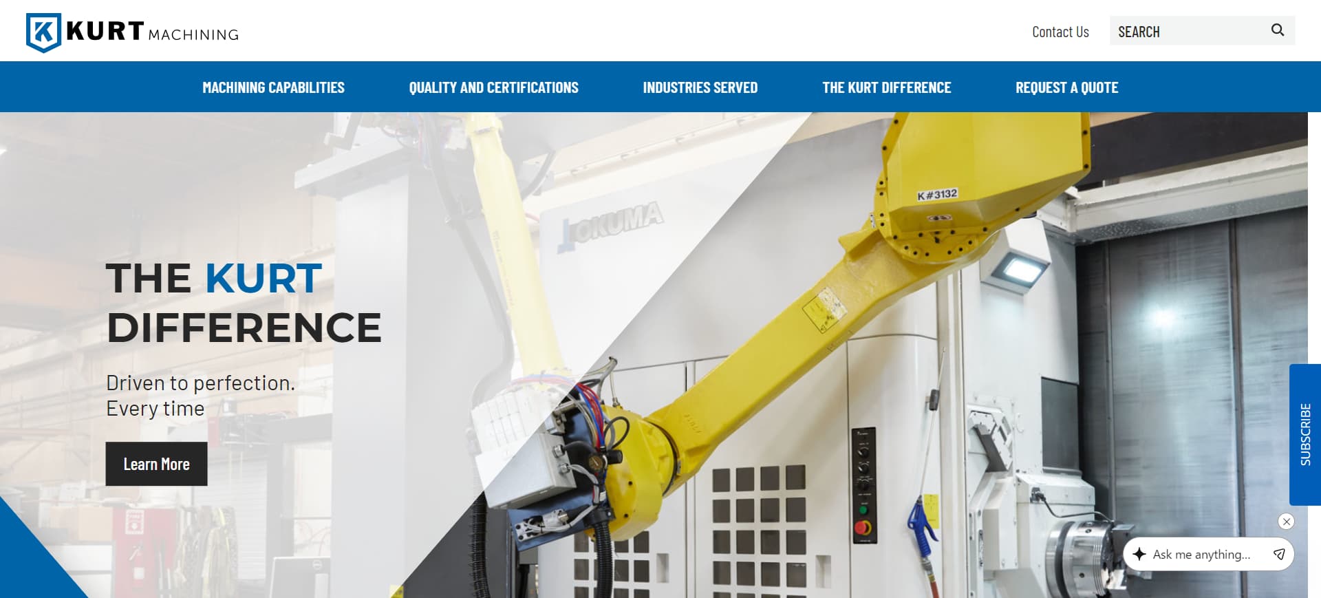 screenshot of Kurt Machining's Official Website