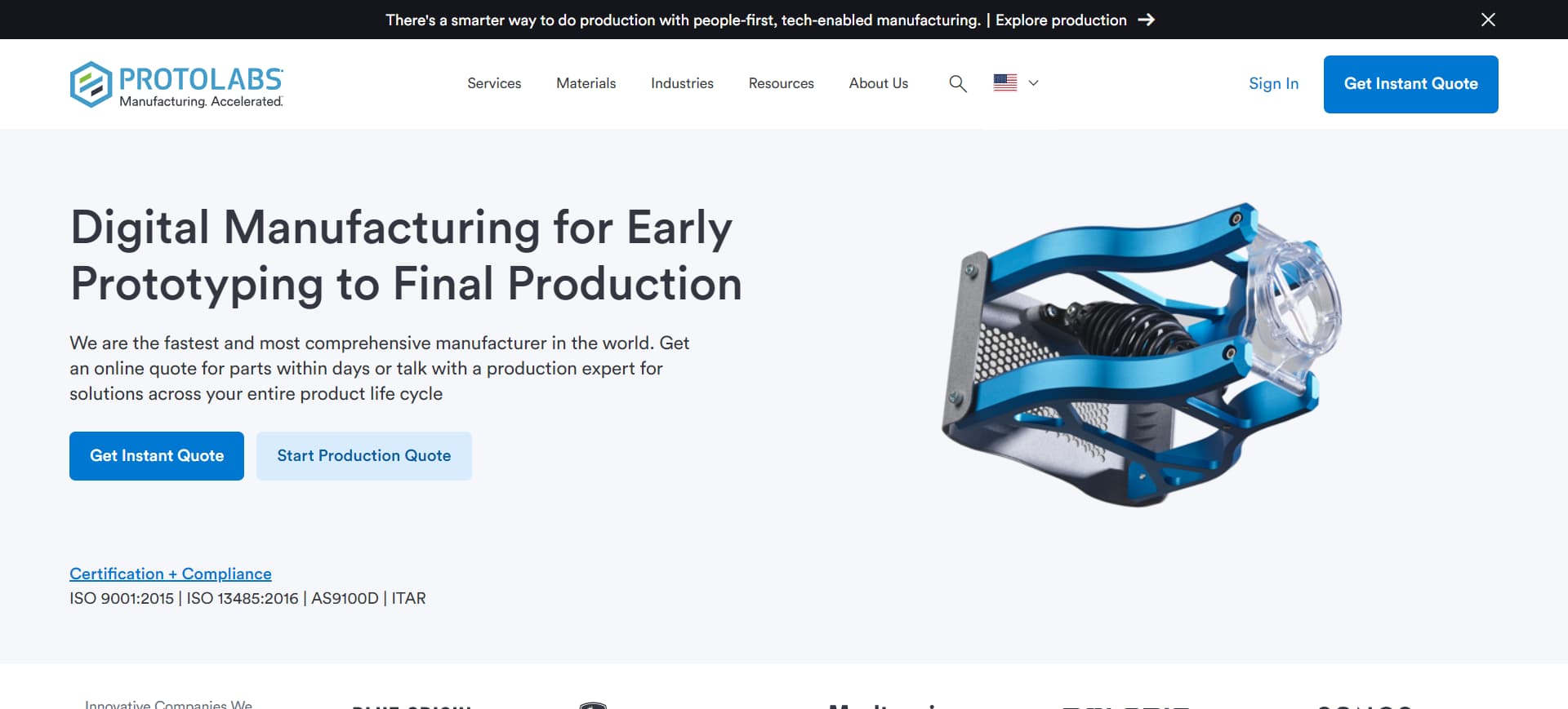 screenshot of Protolabs's Official Website