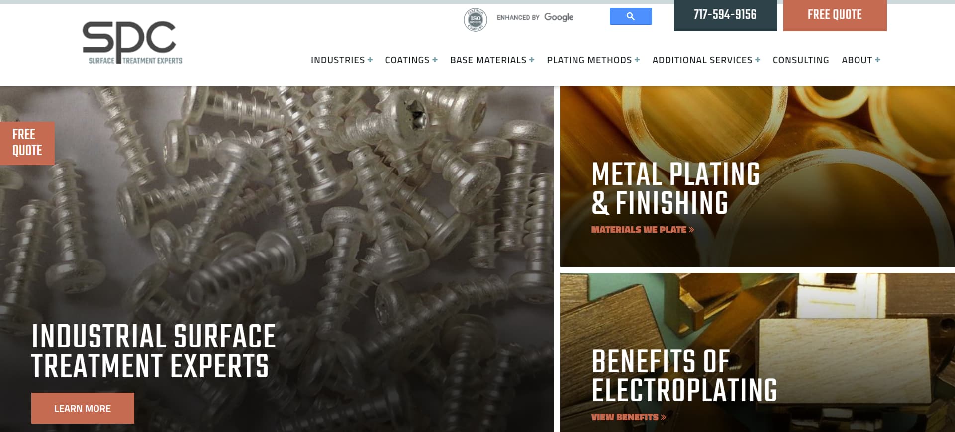 screenshot of Sharretts Plating Company's Official Website