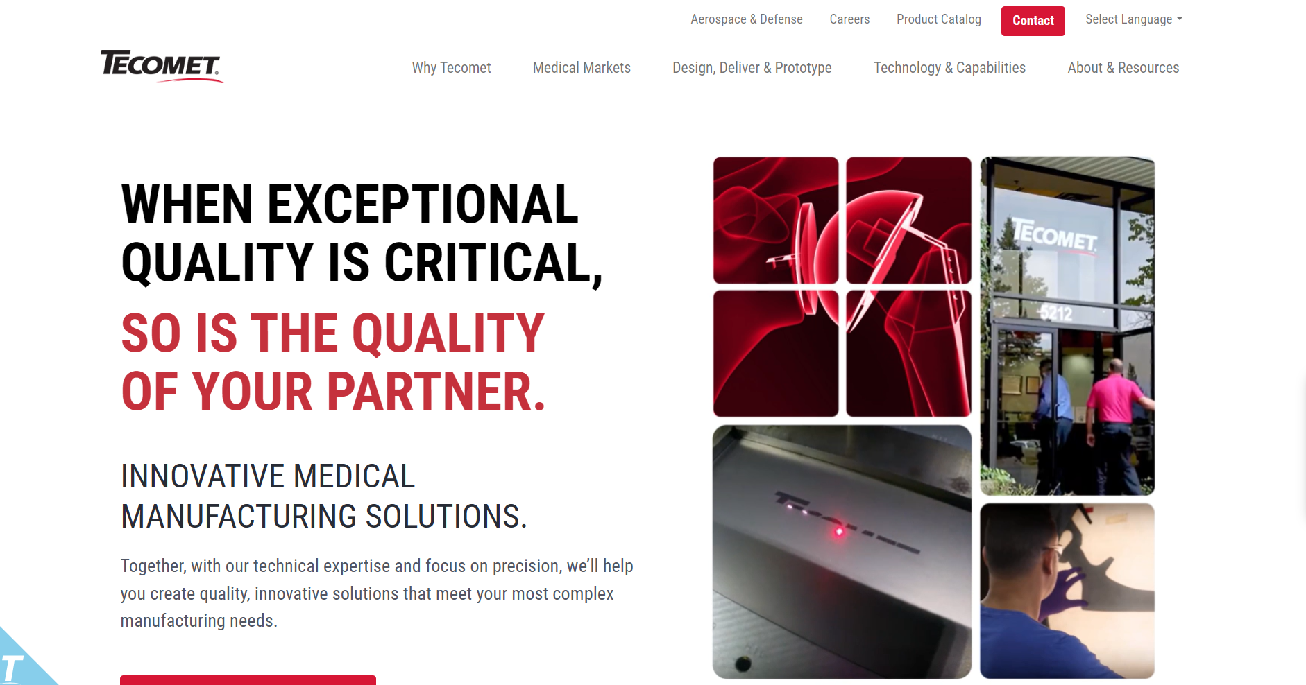 screenshot of Tecomet's Official Website