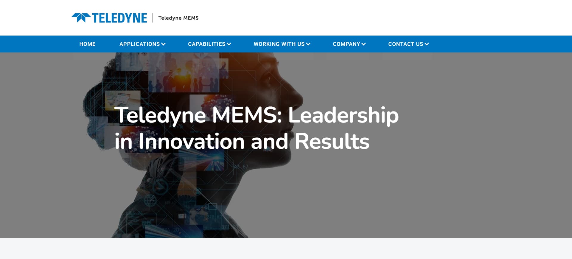 screenshot of Teledyne MEMS's Official Website