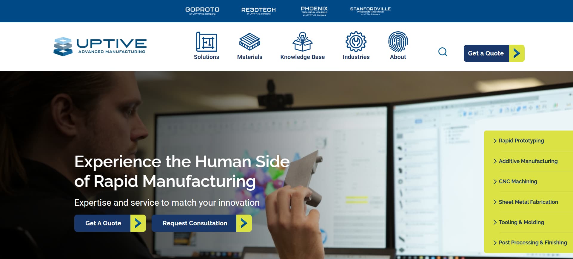 screenshot of UPTIVE Advanced Manufacturing's Official Website